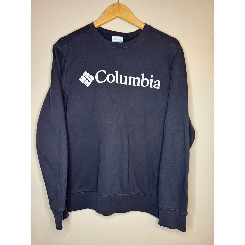 Columbia Mens Logo Crewneck Sweatshirt Black Fleece Pullover Small‎
